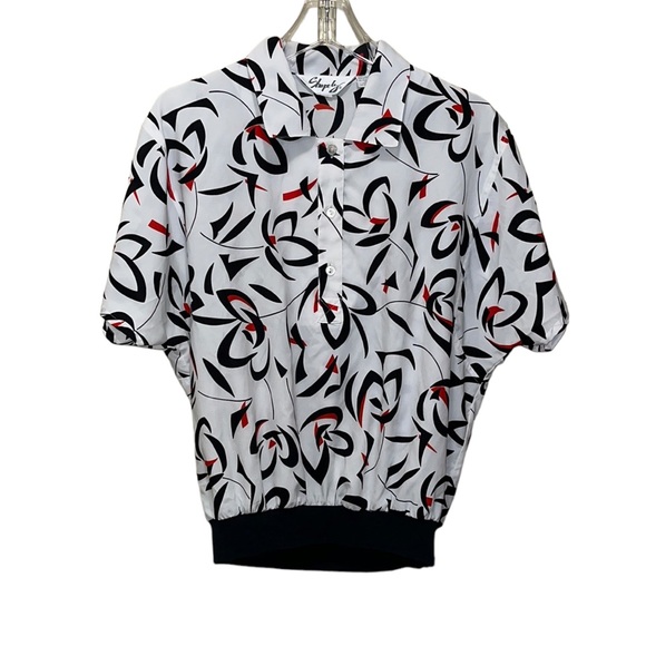 Vintage 80s SHAPELY Print Blouse/Top~Banded Bottom - Picture 1 of 7